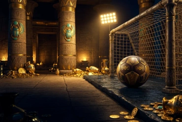 Balón de fútbol sobre una cancha iluminada